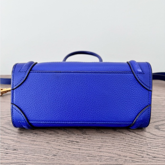 Celine Nano Luggage Bag - Blue Drummed Leather with Crossbody Strap - Picture 3 of 8